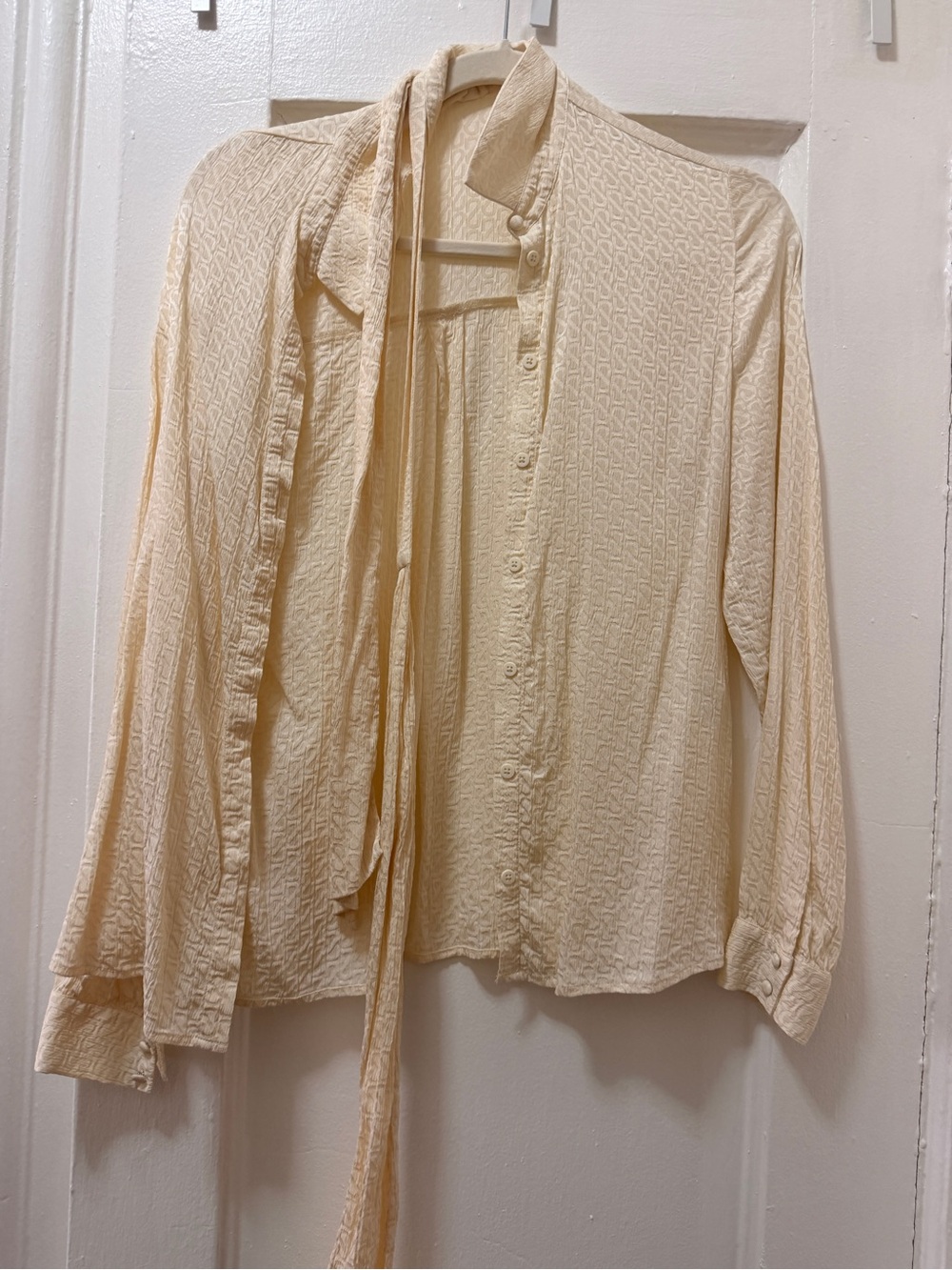 Sezane Women's Cream Button-Front Tie-Neck Blouse